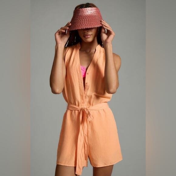 NWT Cloth and Stone sleeveless button down romper, Size Large linen/rayon - Picture 1 of 10